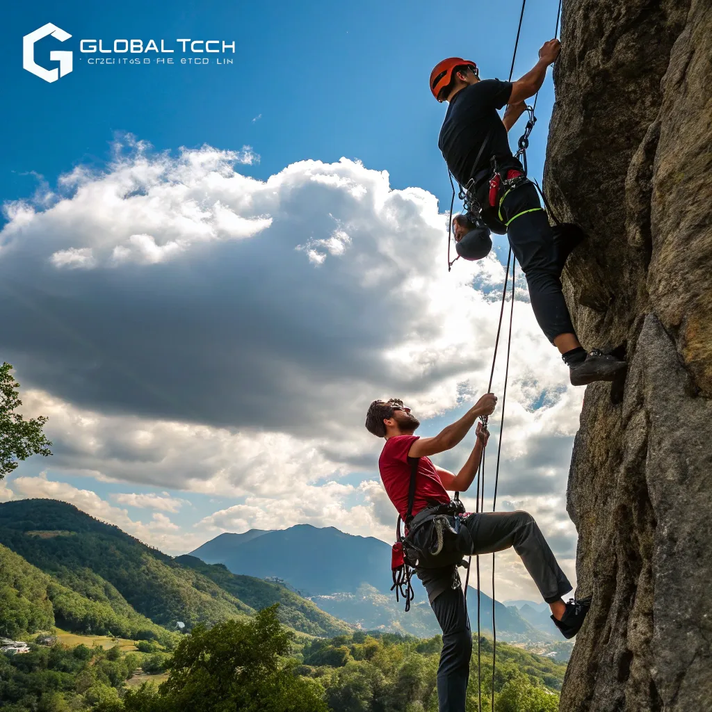 GlobalTech team climbing together