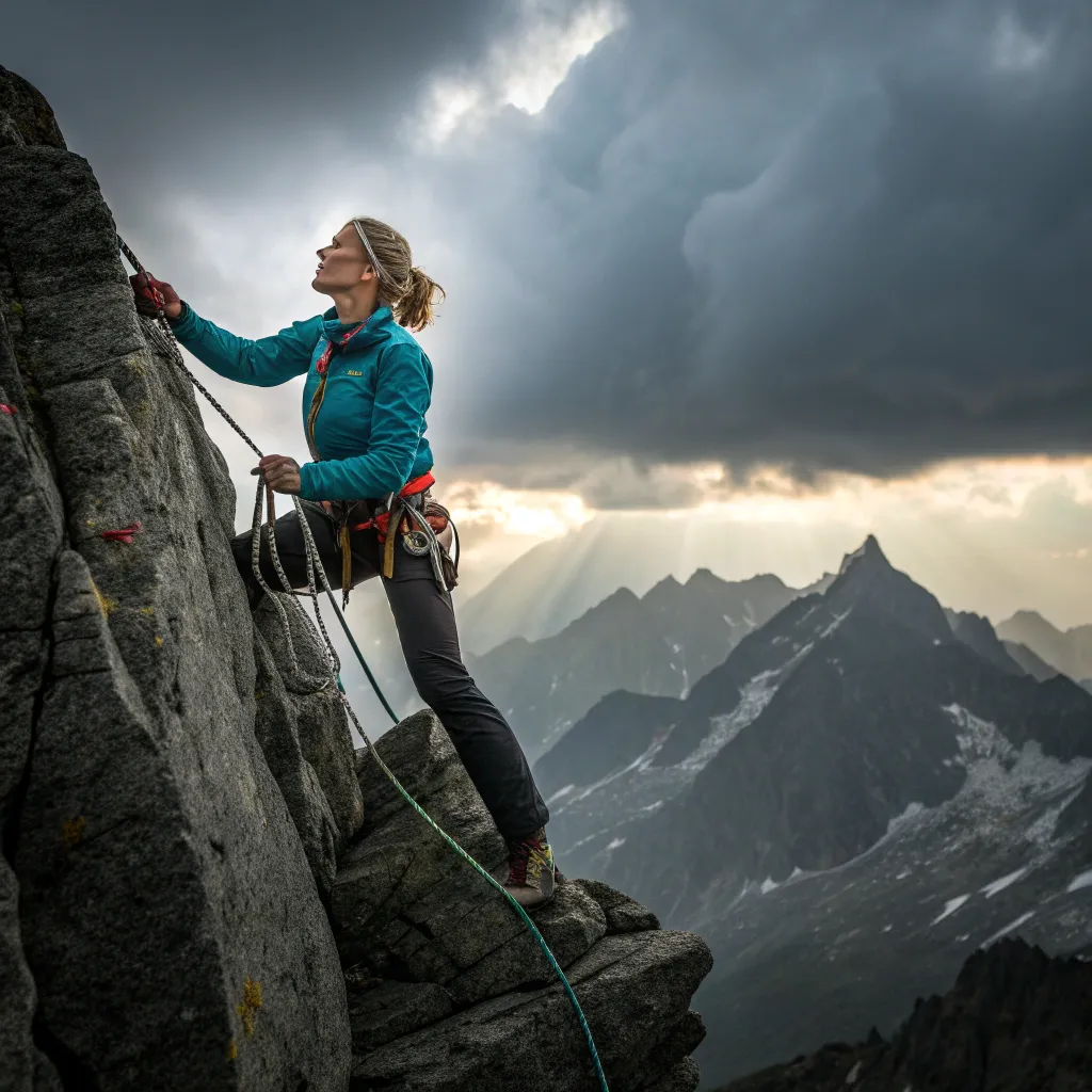 Jane Mitchell climbing a challenging summit